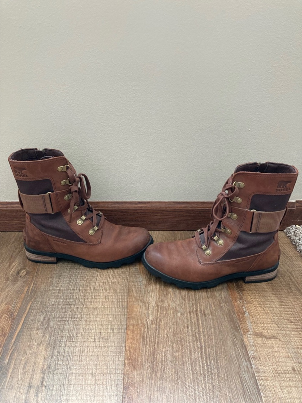 Sorel Brown and Dark Brown Lace-Up with Zipper Military Boots
